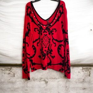 Venini black red XL sweater w pattern sexy rhinestones Vback & frnt gently worn